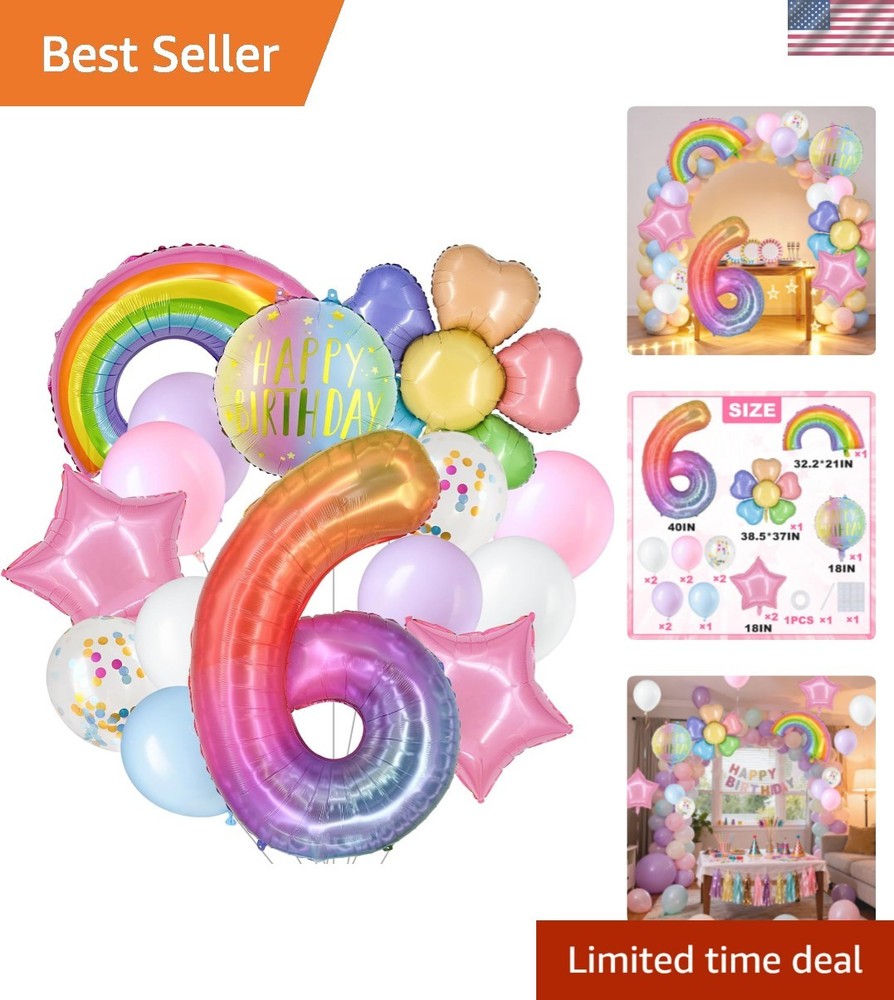 6th Birthday Decorations for Girls, 15PCS Pastel Rainbow Party Balloon Set wi…