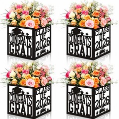 4 Pack 7x7x7.5 Inches Black and White Graduation Centerpiece Boxes with Laser…