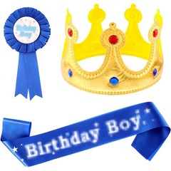 Birthday King Crown, Sash Button Pins Set for Kids Party Decorations