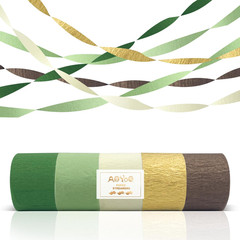 5 Rolls Crepe Paper Streamers – Sage Olive Green, Gold & Ivory Party Decorations
