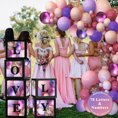 Black Transparent Balloon Boxes, Baby Boxes with 78 Letters for Baby Shower, Na