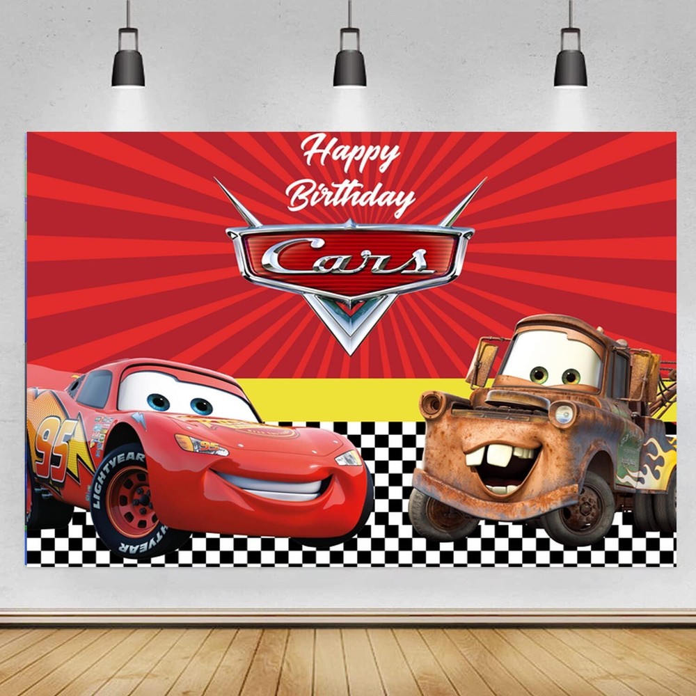 Red Racing Car Backdrop Boys Birthday Party Cartoon Photo Background Banner