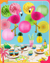 Flamingo Hawaiian Party Decorations, Luau Party Decor Flamingo and Pineapple Hon