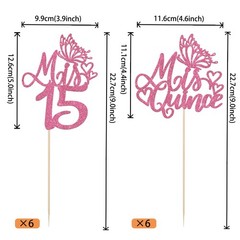 12 PCS Mis 15 Centerpiece Sticks Glitter Happy 15th Birthday Centerpieces Mis…