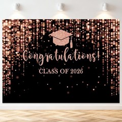 7x5Ft Black Gold 2026 Graduation Backdrop Congrats Grad Photo Booth Party Decor