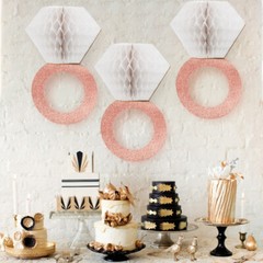 3pcs Wedding Engagement Party Hanging Decoration Honeycomb Gold Glitter Ring