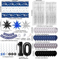 10th Decorations for Boys and Girls Dark Blue, Double Digits with HAPPY Banne…