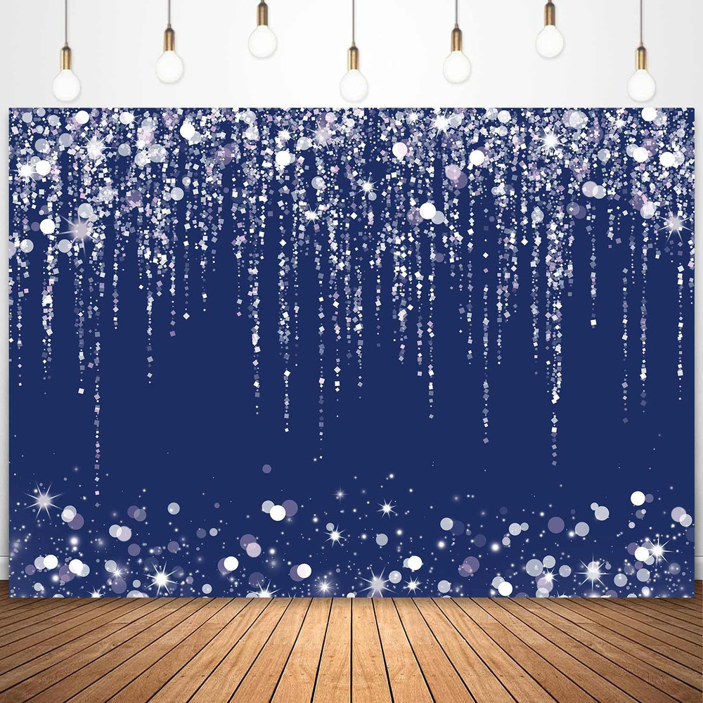 7×5 FT Navy Blue White Silver Glitter Backdrop Wedding Photography Decor Set