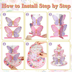 1 Pcs 3 Tier Butterfly Cupcake Stand Butterfly Birthday Decorations Spring Cupca