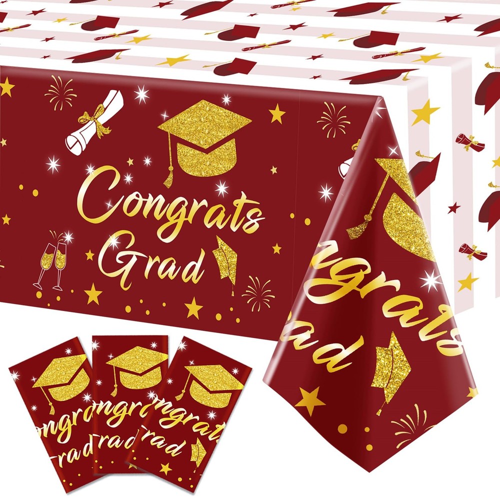Graduation Tablecloth Party Decorations Class of 2026 3 Pack Maroon and Gold