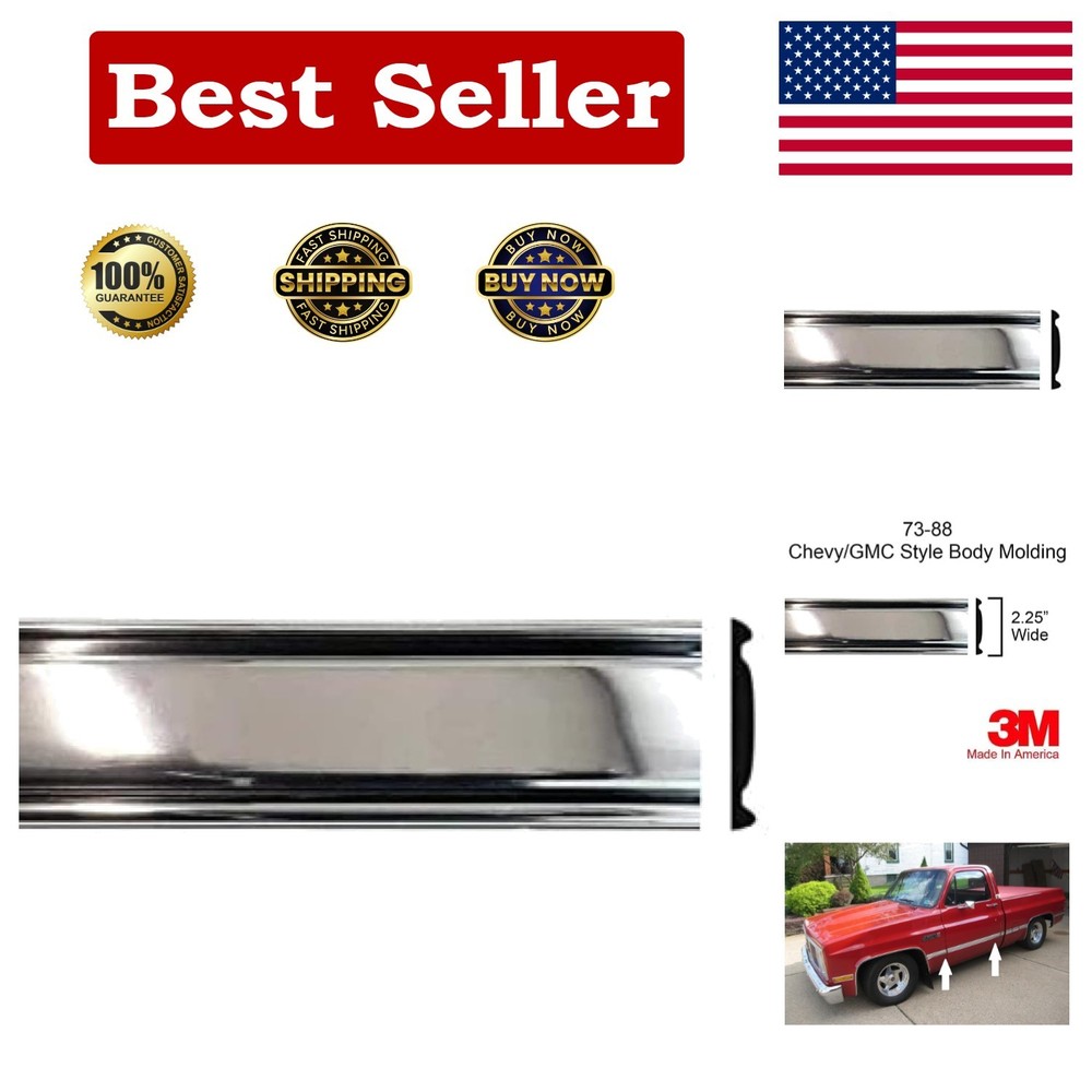 1973-1987 Chevy GMC Chrome Side Body Trim Molding C10, C20, C30, K10, K20, K30,