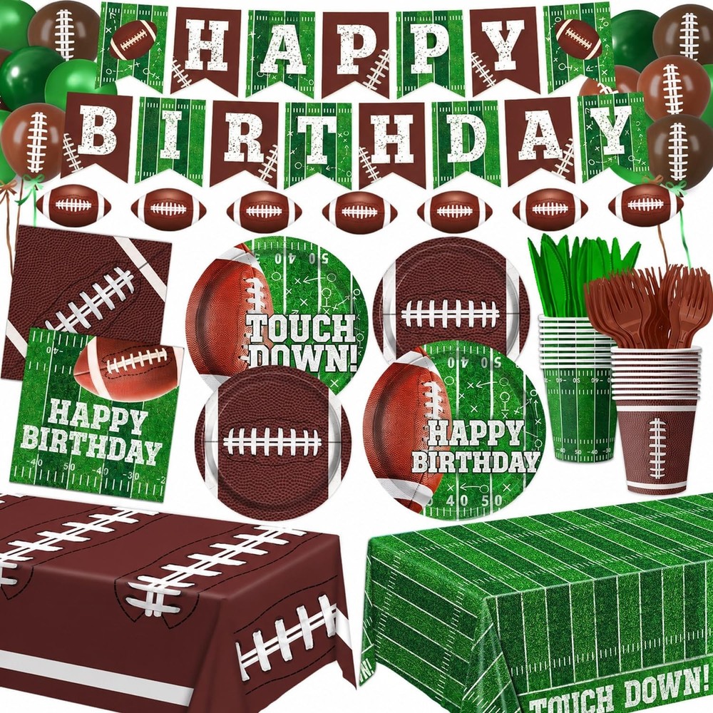Football Birthday Party Decorations Includes Plates, Napkins, Green, Brown