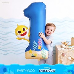 Baby Shark Blue Foil Number 1 Balloon 40 Inch Blue Mylar Helium Number Balloo…
