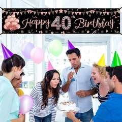 40th Birthday Banner Decorations for Women, Rose Gold Happy 40 Year Old Birthday