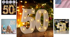 50th Birthday Decorations Woman Man LED Marquee Numbers 50 Sign for Party