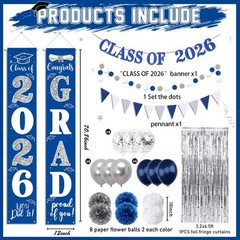 Graduation Decorations 2026 Blue and Silver Graduation Porch Sign Class of 20…