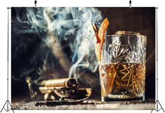 7X5Ft Fabric Cigar and Whiskey Backdrops for Photography Burning Cigarette Whisk