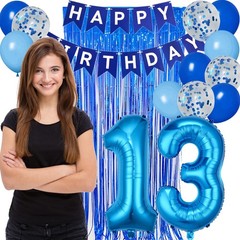 13th Birthday Party Decorations Blue Teenager Party Number 13 Balloons Happy …