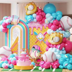 Baseball-Themed Birthday Party Decoration Kit with Ice Cream Balloons, 133PCS