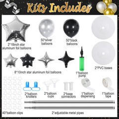Gejoy 110 Pcs Black Silver Balloons Column Stand Kit Adjustable Tower Stand