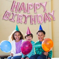 Happy Birthday Balloon Banner 16in Aluminum Party Decor Pink