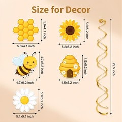 20 Pcs Bee Party Hanging Decorations, Bumble Bee Decor Foil Ceiling Streamers…