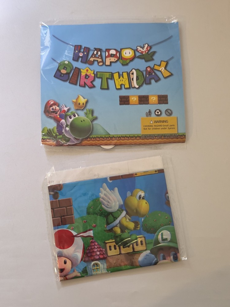 Super Mario Birthday Decorations Vinyl Backdrop Banner Both New In Package