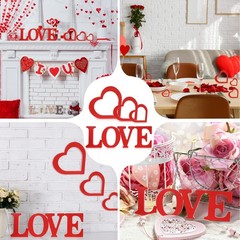7 PCS Valentines Day Decor Red Love Wood Sign Heart Table Decoration Home
