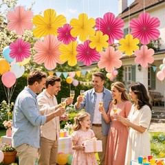 Colorful Paper Flower Decorations – Wall Decor, Floral Backdrop, Hanging Fans, C