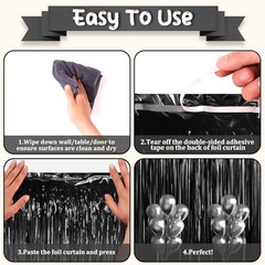 .x 6.6 ft Foil Fringe Backdrop Curtains, Tinsel Streamers Party 3 Black