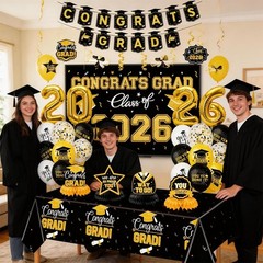 2026 Graduation Decorations Set – Congrats Grad Banner, Backdrop, Tablecloth,…