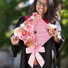 55 Pcs Pink DIY Graduation Cap Decorations Faux Assorted Flowers Pink Bows 3D…