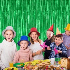 2 Pack Green Tinsel Backdrop 3.28×7.05 FT for St Patricks Day Party