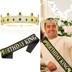NA King Crown and Birthday Sash, Prom Decoration Gifts for Men Gold-1