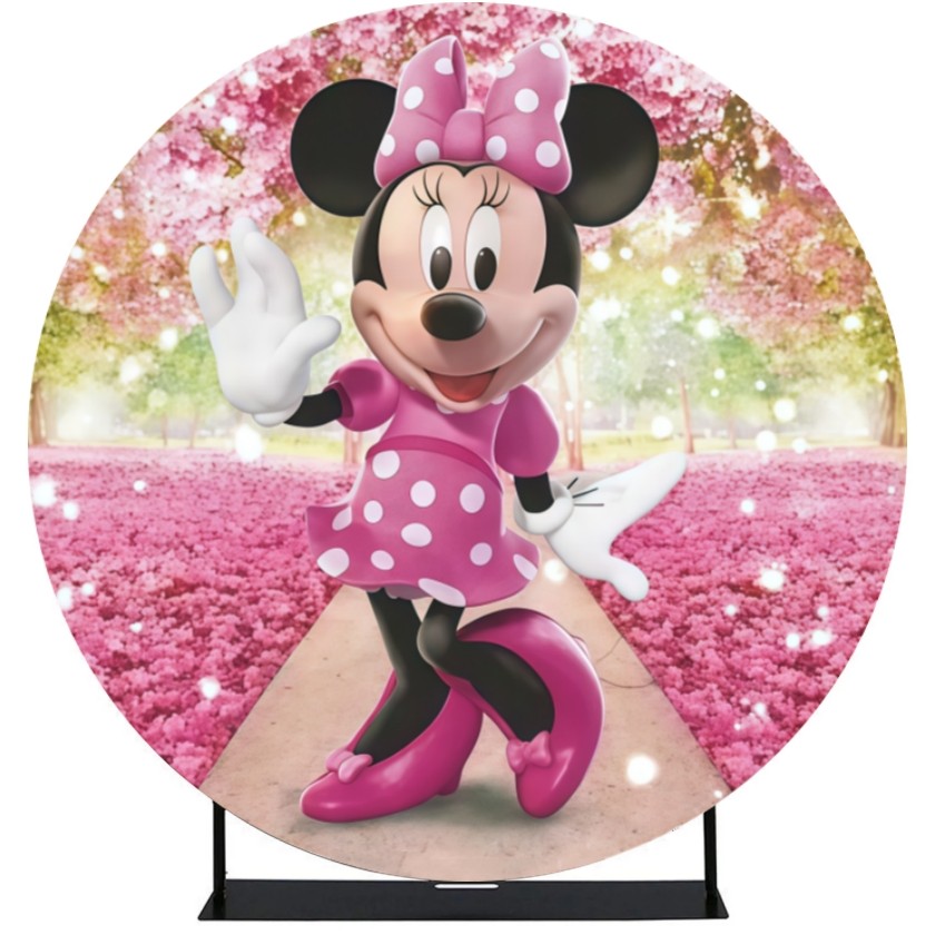 Round Minnie mouse Garden Backdrop Cover Birthday Photo background Decorations