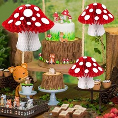 3Pcs Mushroom Honeycomb Decor Shaped Tissue Paper Variety Pack, Red