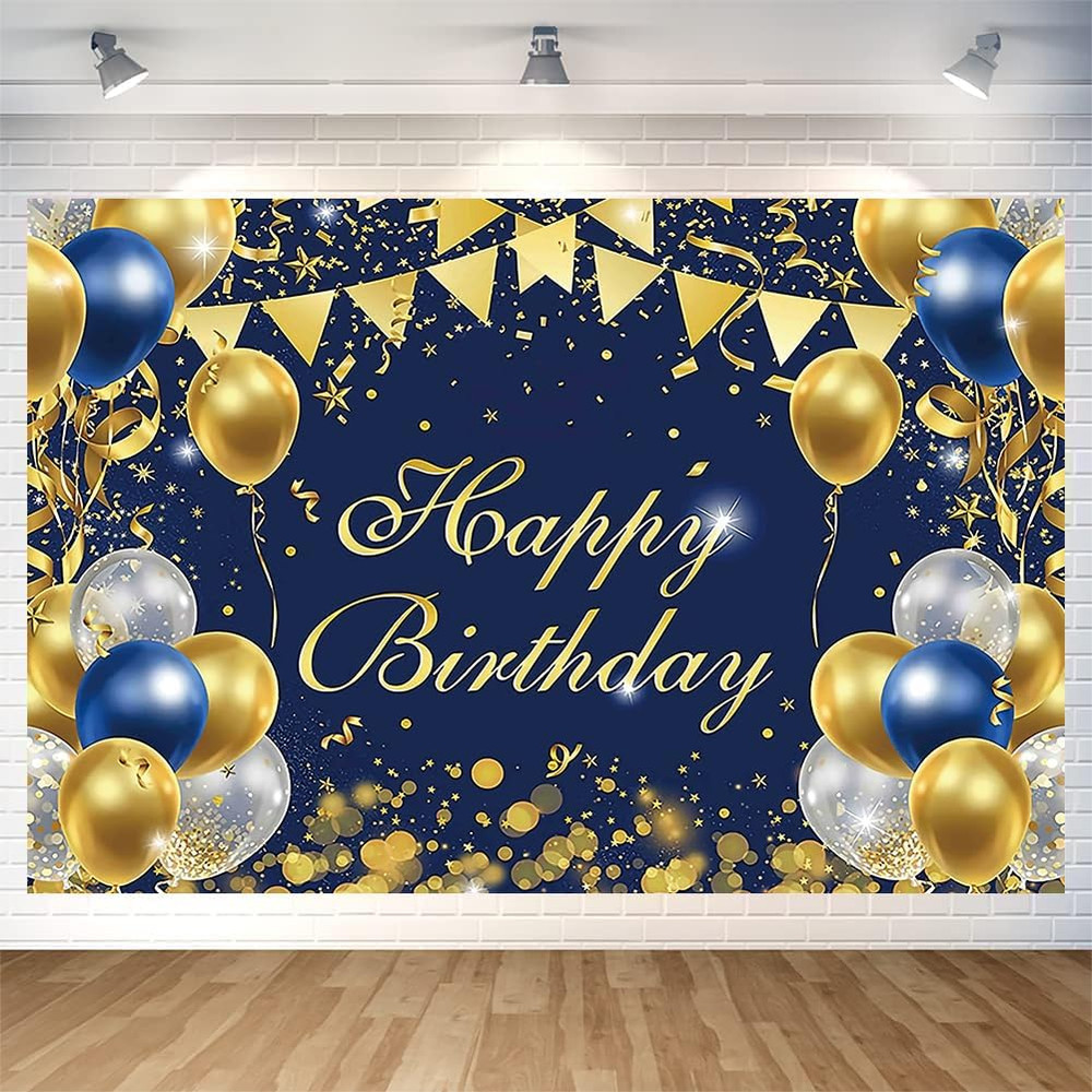 Blue Gold Birthday Party Backdrop Blue Gold Happy Birthday Banner Photography Ba