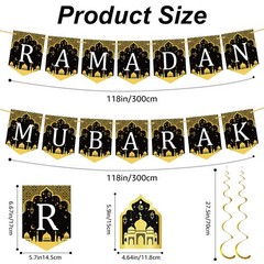 34 Pcs Ramadan Mubarak Banner Pre-Assembled Eid Mubarak Muslim Ramadan Decor