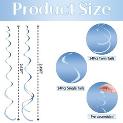 48 PCS Blue Hanging Swirl Party Decorations Ombre Felt Ceiling Streamers