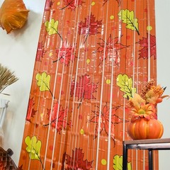 2 Pack Orange Maple Leaf Foil Fringe Curtains, 3.3×6.6 ft Fall Photo Backdrop