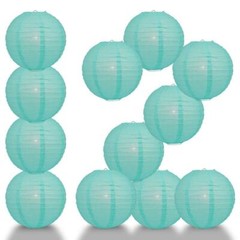 BULK PACK (12) 16″ Water Blue Round Paper Lantern, Even Ribbing, Chinese Hanging