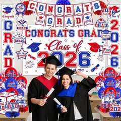 Graduation Decorations 2026 Set Red and Blue – Graduation Party Supplies with Co