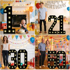 2.4FT Light up Numbers for 16Th Birthday Decorations Boys, Black Marquee Numbers