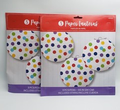 6 PAPER LANTERNS~9.5″ DIAMETER~POLKA DOTS~red blue purple yellow green