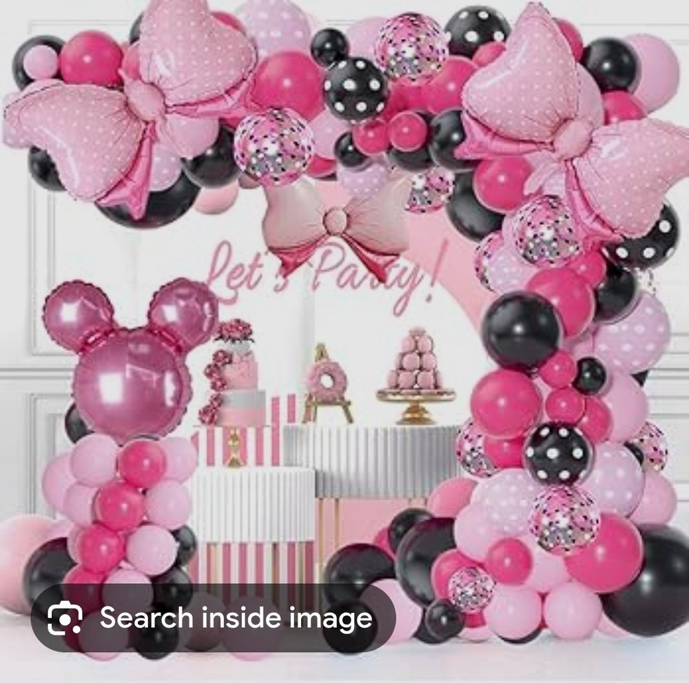 Pink Black Balloons, 1 Bow And 2 Hearts Kit-APPROX 123Pcs Balloon