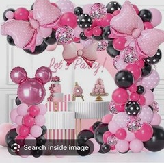 Pink Black Balloons, 1 Bow And 2 Hearts Kit-APPROX 123Pcs Balloon