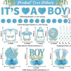 Baby Shower Decorationsfor Boy – 9PCS Light Blue Glitter It’S a Boy Gender Revea