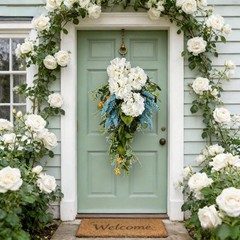 Minimalist Floral Wreath White Hydrangea 60 35cm for Festive Home Decor