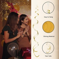 Gold Hanging Swirl Decorations 30 Pcs, Streamers Party Decorations -Twin Tail…