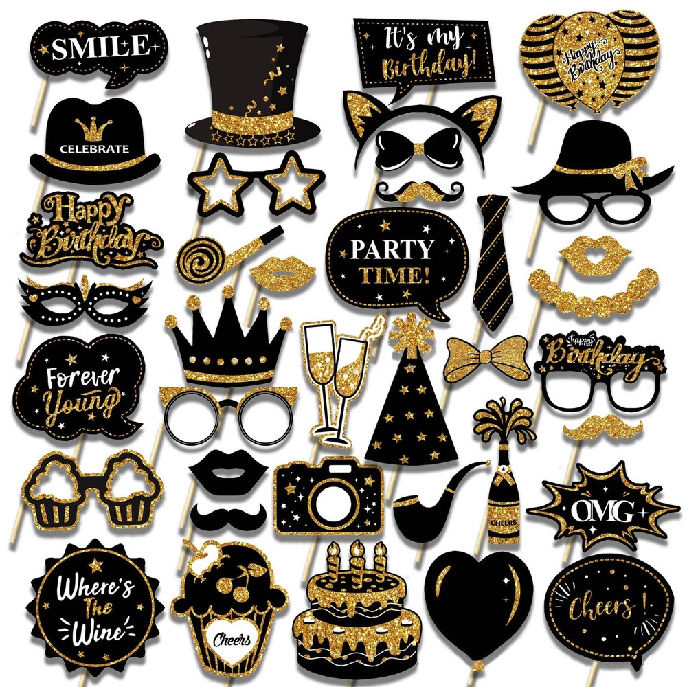 38PCS Birthday Photo Booth Props – Happy Birthday Graduation Wedding Party Fa…